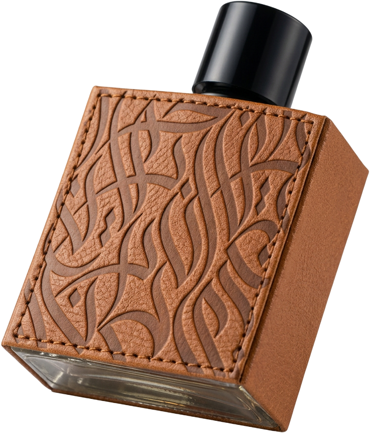 Corium’s original embossed calligraphy on cognac leather